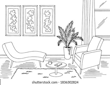 Psychologist office graphic black white interior sketch illustration vector