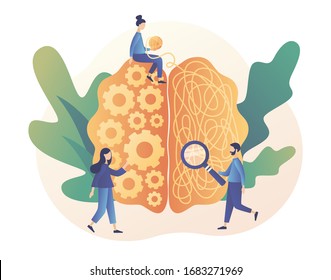 Psychologist online. Brain tuning metaphor. Subconscious. Human brain and Psychology. Psychotherapy practice, psychological help. Modern flat cartoon style. Vector illustration on white background