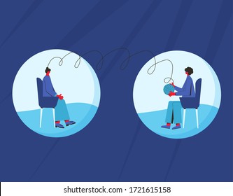 Psychologist online. Couch session from home with social distancing. Mental health. Vector flat illustration.