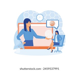 Psychologist online. Psychotherapy practice, psychological help, psychiatrist consulting patient. flat vector modern illustration 