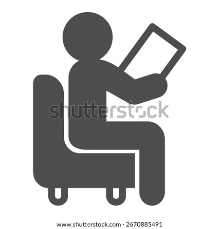 Psychologist with paper in chair solid icon, family therapy concept. Vector graphics. Man with test paper, psychology sign on white background, glyph style icon for mobile or web design