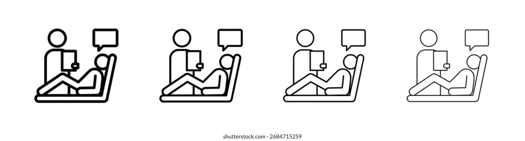 psicólogo e icono del paciente Conjunto de contorno de arte de Ilustración vectorial de línea delgada plana