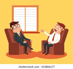 Psychologist with patient. Vector flat cartoon illustration