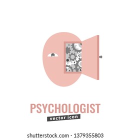 Psychologist, psychotherapist icon. Creative concept useful for logotype, pictogram, symbol design. Editable vector illustration in grey and light pink colors. Phycology, Physiology, Psychiatry image