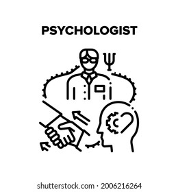 Psicólogo Psicoterapia Vector Concepto Icono. Psicólogo Profesional Terapia Psiquiátrica Para Pacientes Con Problema Psicológico. Psicoterapia Profesional Y Asesor Ilustración Negra