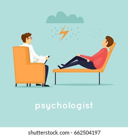 Psychologist at the reception. Flat vector illustration in cartoon style.