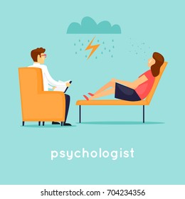 Psychologist at the reception. Flat vector illustration in cartoon style.