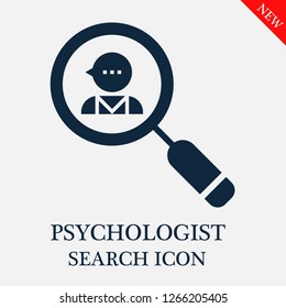 Psychologist search icon. Psychologist icon in magnifier icon. Editable Psychologist search icon for web or mobile.