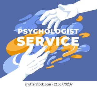 Konzeption des Psychologen Service Menschen helfen auf abstraktem Hintergrund. Flache Vektorgrafik