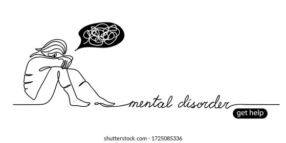 Psychologist support simple vector background, web banner. Get help button. Minimal sketch illustration. Mental disorder lettering.