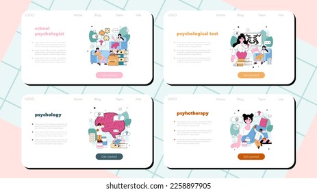 Psychologist web banner or landing page . Mental health diagnostic. Doctor treating human mind. Psychological test, thoughts and emotions analysis. Flat vector illustration