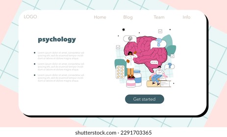 Psychologist web banner or landing page . Mental health diagnostic. Doctor treating human mind. Psychological test, thoughts and emotions analysis. Flat vector illustration
