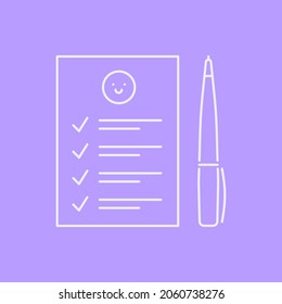 Psychologist's notebook or patient's diary line icon concept. Sketchpad with pen near it outline stroke element. Psychologist counseling. psychotherapy. Editable stroke vector illustration