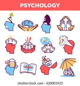 Psychology abstract symbols and conceptual vector isolated icons