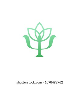 psychology blooming symbol. Green Greek letter Psi with lotus flower.  Neuropsychology. psychologist logo isolated on white.  Psychotherapy concept. Vector illustration