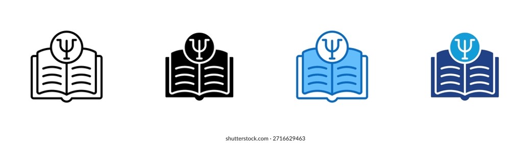 Libro de psicología Vector de diseño de íconos de estilo múltiple: libro abierto con un símbolo de psicología, que representa el estudio, el aprendizaje y la educación en salud mental
