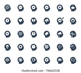 Psychology, brain activity and head related concepts glyph style icon set