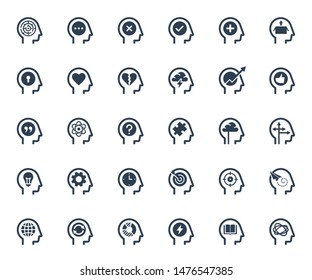 Psychology, Brain Activity and Processes Related Icon Set in Glyph Style