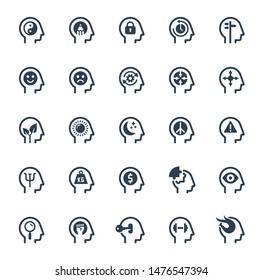 Psychology, Brain Activity and Processes Related Icon Set in Glyph Style