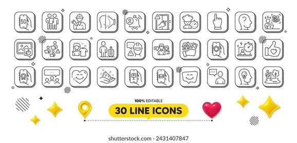 Psychology, Clean shirt and Fishing place line icons pack. 3d design elements. Face id, Mental health, Dont touch web icon. People talking, Skin care, Builder warning pictogram. Vector