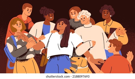 Psychology Concept Of Bad Personal Boundary, Unhealthy Dependence Of Other People Opinion. Annoying Intrusive Crowd Give Unwanted Advice. Flat Graphic Vector Illustration Isolated On White Background.