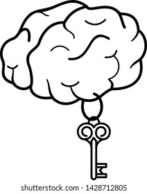 Psychology concept: human brain and key