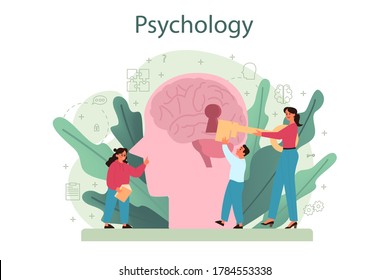 Psychology concept. Mental and emotional health studying. Studying of the mind and behavior of human. Isolated flat vector illustration