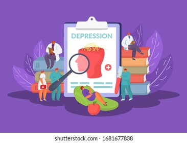 Psychology concept of mental and emotional problems in psychotherapy vector illustration. Psychologist counseling and psychological problems research by doctor, depression and health.