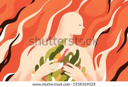 Psychology concept of mental health, soul recovery, self-care and inner world cultivation. Development of love in yourself and overcoming personal problems. Colored flat textured vector illustration