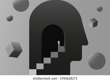 Psychology concept vector illustration. Mental health, depression, seasonal affected, sleep disorder. Psychiatry, philosophy.