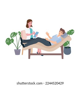 Psychology counselling therapy service from mental health or occupational therapist flat design on white background