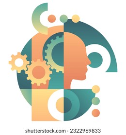 Psychology or creativity abstract concept - person silhouette with gear mechanism inside a head. 