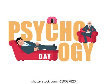 Psychology day. Consultation of psychotherapist. Postcard for holiday. psychologist and patient
