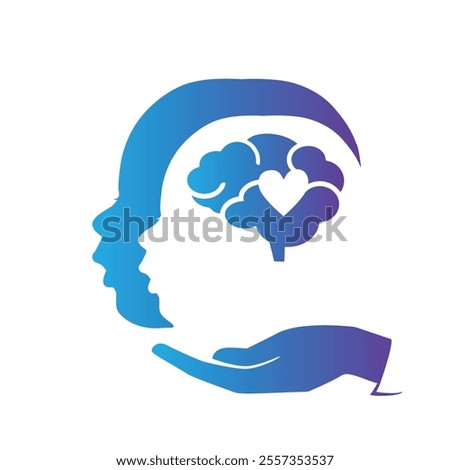 Psychology design concept, vector illustration isolated on white. Help hand, child profile.