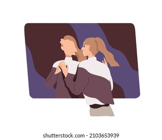 Psychology, distorted self-perception concept. Woman with mental disorder, derealization or depersonalization, looking at mirror reflection. Flat vector illustration isolated on white background