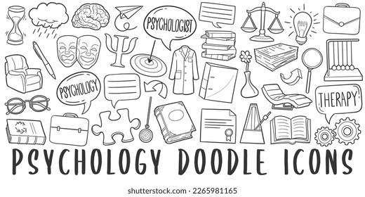 Psychology Doodle Icons. Hand Made Line Art. Mental Health Clipart Logotype Symbol Design.