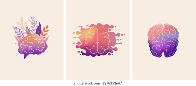 Psychology, Dream, Mental Health concept illustration. Brain, neuroscience and creative mind poster, cover