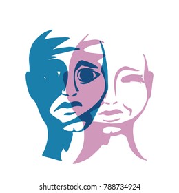 The psychology of dual personality. Schizophrenia is a vector illustration.