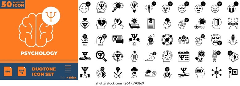 Psychology Duotone Editable Icons set. Vector illustration in modern thin duotone style of psychology icons: mental, health, emotion, etc