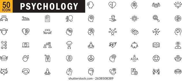Psychology editable outline icon set. Therapy, brain, emotion, counseling, mental-health, neuroscience and more
