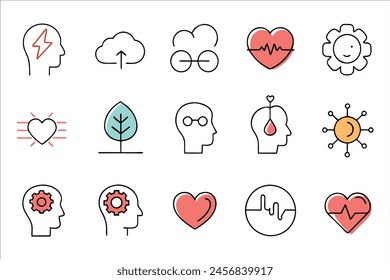 
Psychology, emotions, and mental health related editable stroke outline icon set Vector illustration on white background.