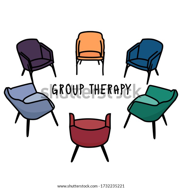 Psychology. Group therapy. The\
chairs are arranged in a circle. Concept of psychological\
problems.