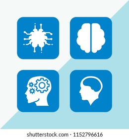 psychology icon. 4 psychology set with brain, mind and brain inside human head vector icons for web and mobile app