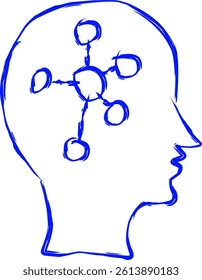 psychology icon in doodle style. icon scribbled in blue ink