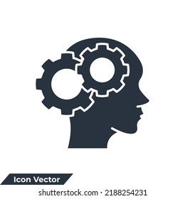 psychology icon logo vector illustration. People head with gear symbol template for graphic and web design collection