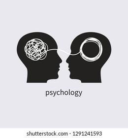 Psychology icon. psychologist, icon psychotherapy, psychotherapist, symbol training, coaching, consulting two human profiles Vector illustration