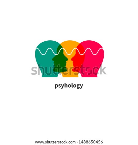 Psychology icon, psychologist, psychotherapy symbol, eq sign, coaching, three male profiles. Vector illustration