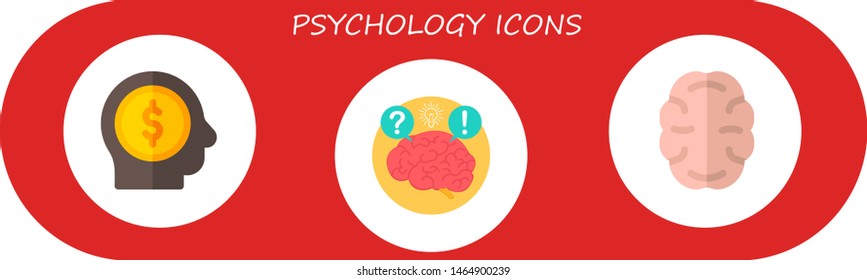 psychology icon set. 3 flat psychology icons.  Collection Of - head, brain
