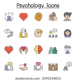 Psychology icon set in color line style