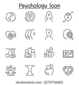 psychology icon set in thin line style